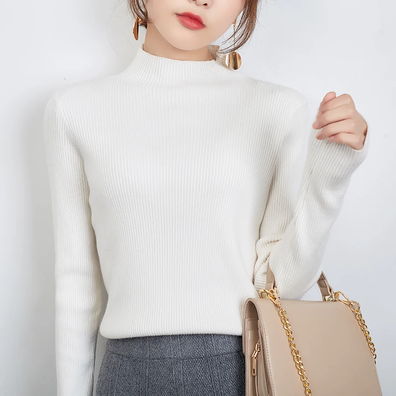 autumn and winter new knit bottoming sweater slim temperament sweater female half high collar sexy fashion pullover