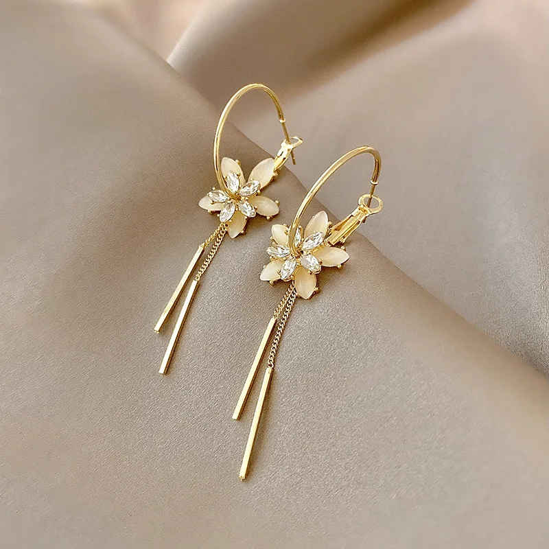 

Fashion Double layer Flower Earrings Silver Pin Detachable Earrings A Two Wear Temperament Hundred Match Tassel Jewellery