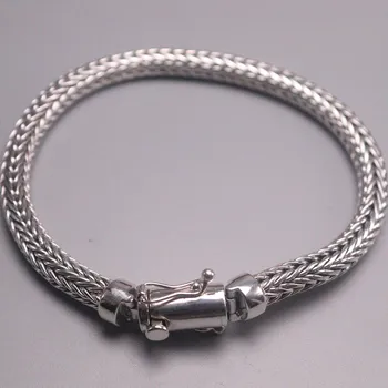 

Solid S925 Sterling Silver Bracelet Women Men Luck Round Wheat Foxtail Chain Link Bracelet 7.68inch 5.5mmW 32-33g