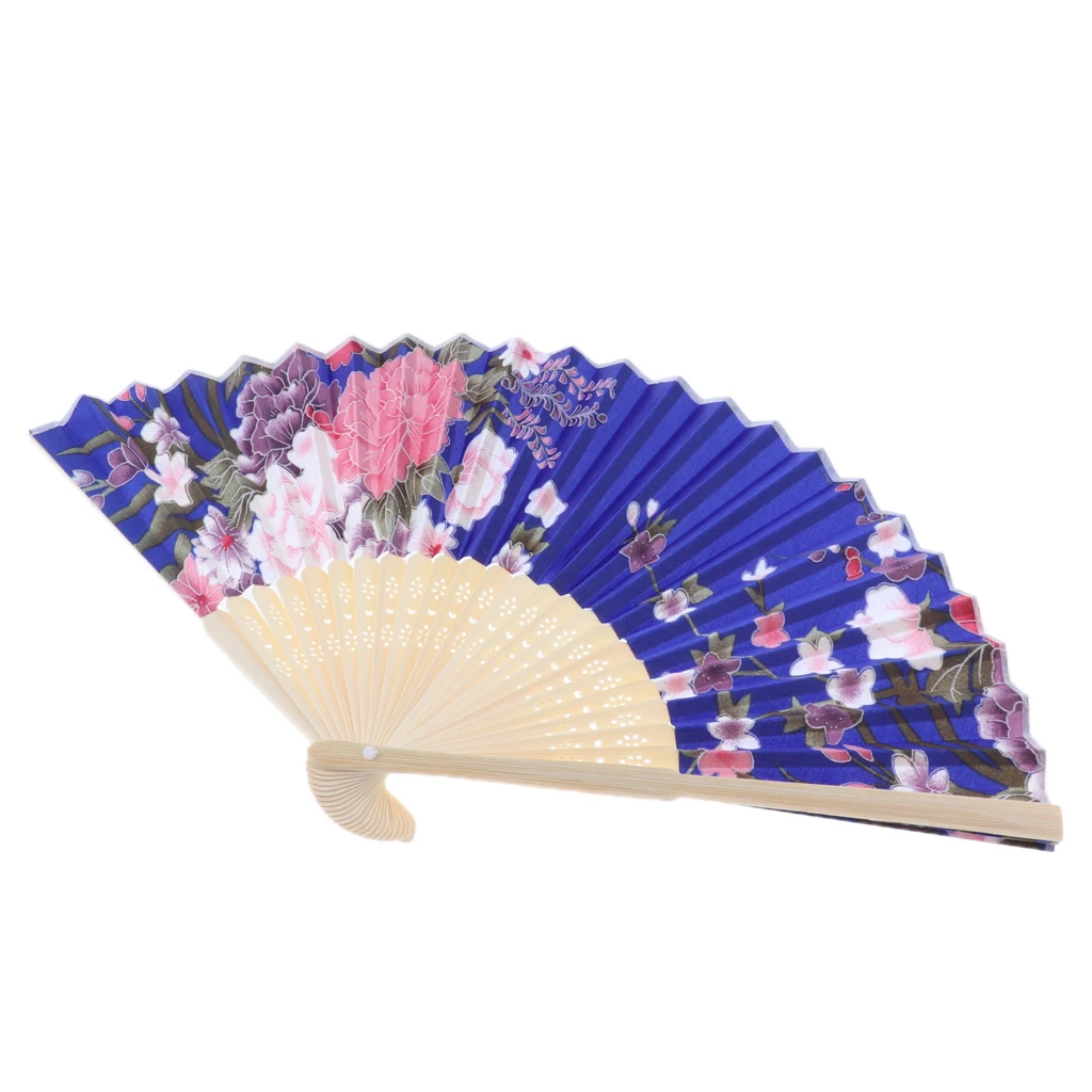 8.27inch(21cm) Sakura Floral Folding Hand Fan Vintage Handheld Silk Folding Fan for Wedding Dancing Party
