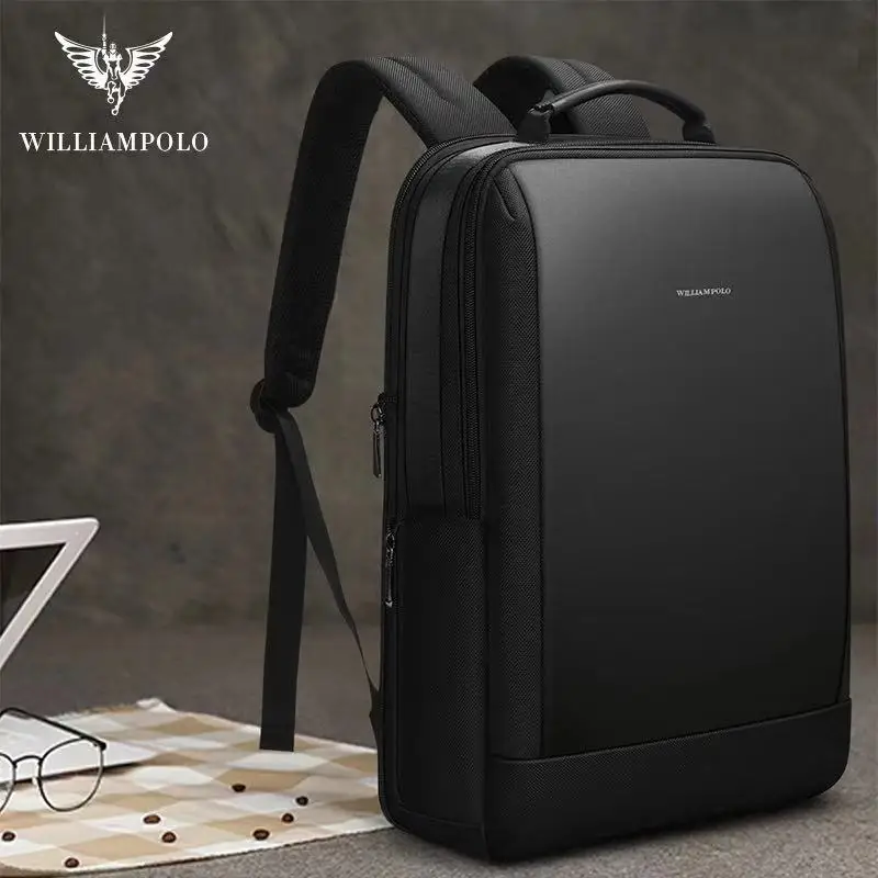 

William Polo backpack for men large capacity expandable travel bag anti-theft waterproof USB charging 17 inch Computer Backpack