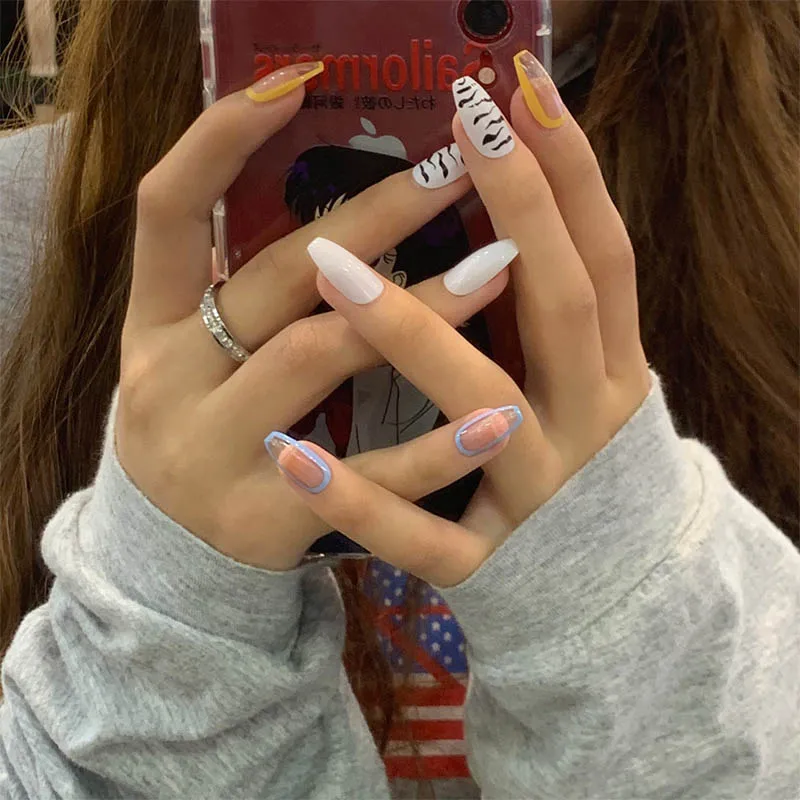 Накладные ногти контрастных цветов в форме гроба 24 шт. | Красота и здоровье