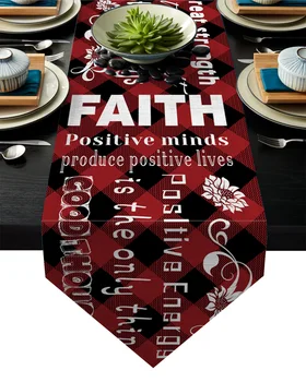 

Positive Energy Red Black Grid Table Runner Table Flag Home Party Decorative Tablecloth Table Runners