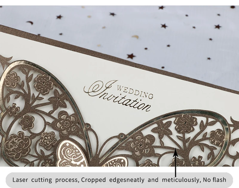 50pcs Butterfly Elegant Laser Cut Wedding Invitation Card Business Greeting Card Customized Wedding Decoration Party Supplies
