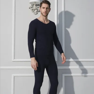 Navy blue L man Xiaomi термобелье мужские Круглый воротник хлопковые брюки свитер джемпер термобелье зимний комплект - Цвет: Navy blue L man