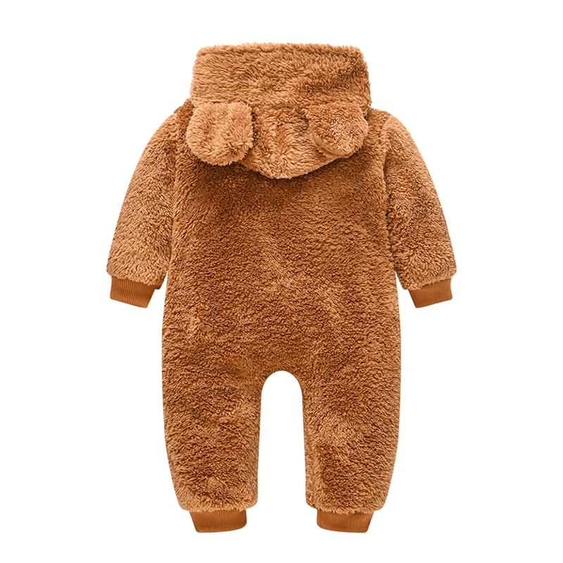 Cute Plush Bear Baby Rompers Toddler Girl Overall Jumpsuit Spring Autumn Hooded Zipper Baby Boys Romper Infant Crawling Clothing baby bodysuit dress