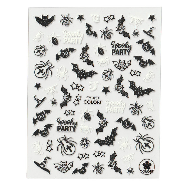 Sheets Halloween Nail  Sticker Luminous In The Dark Pumpkin Spider Bat Ghost Designs Self-Adhesive Nails Art Decals#NK144