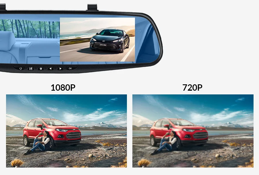 E-ACE, 4,3 дюймов, Автомобильный видеорегистратор, камера Full HD 1080 P, автоматическая камера, зеркало заднего вида с dvr и камерой, видеорегистратор, видеорегистратор для автомобиля
