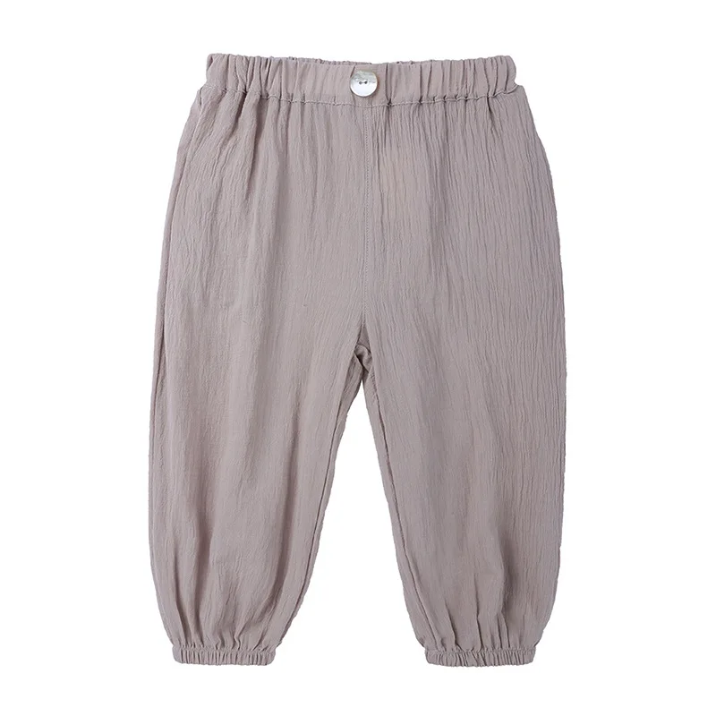 Детские повседневные штаны из хлопка и льна Новинка лета года, стильные противомоскитные штаны в Корейском стиле для мальчиков и девочек свободные детские штаны