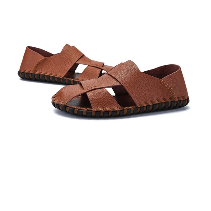 Men Sandals Genuine Leather Gladiator Casual Beach Shoes Fashion Non Slip Confortable Mans Sandal - Цвет: Коричневый
