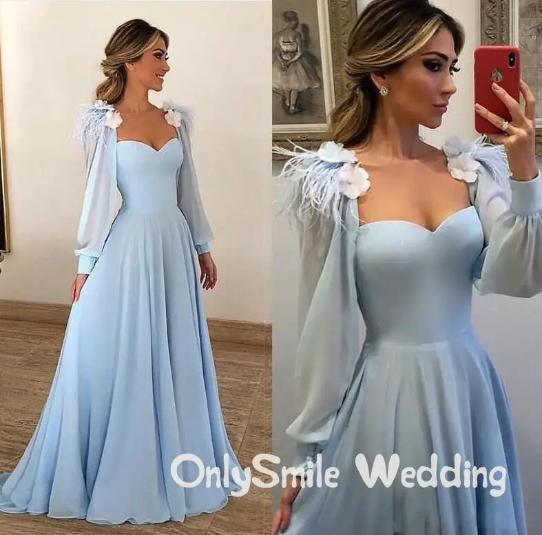 Vestidos De Graduacion Largos мусульманские платья для выпускного вечера с длинными рукавами Голубой шифон плюс размер Дубай длинное вечернее платье выпускного вечера