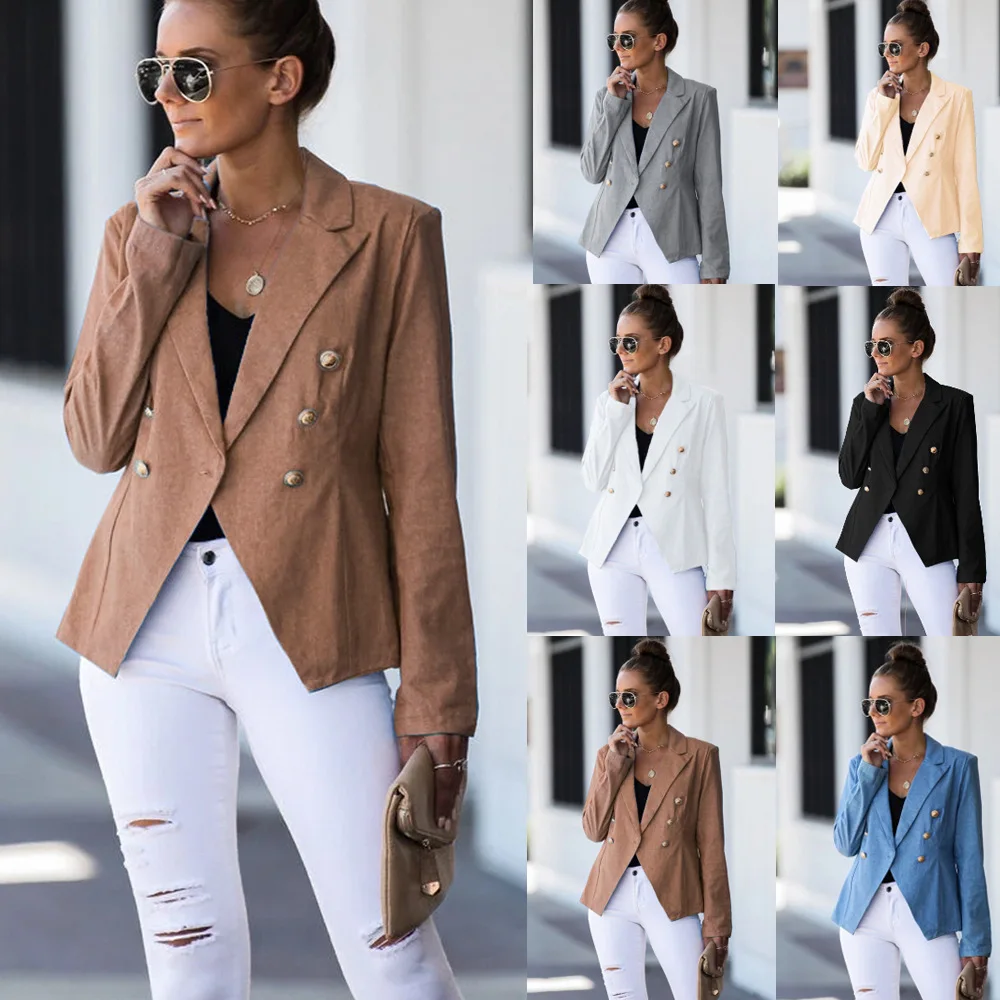 

2019 Solid Color Button Small Suit Woman Short Loose Coat
