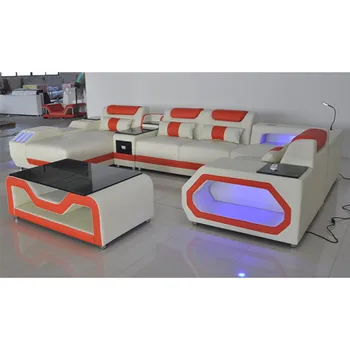 

modern U shape leather couch with LED light