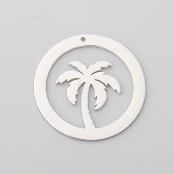 

RAINXTAR Fashion 24mm Stainless Steel Round Coconut Palm Necklace Pendant Charms 20pcs SSC023