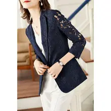 Aliexpress - Women’s blazer 2021 spring summer new lace coat girl’s jacket hollow blue office 3 quater sleeve women girl plus size