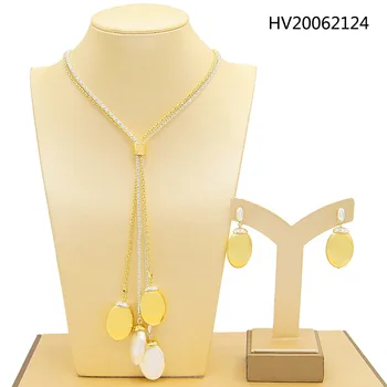 

Yulaili Fashion Dubai Gold Jewelry Sets Two Color Round Pendant Necklace Earrings African Bridal Party Jewellery Accessories