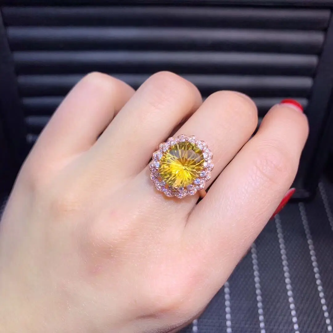 

S925 Sterling Silver Natural Ametrine Gemstone Round Shape Bizuteria Silver 925 Jewelry Citrine Micro-set Zircon Opening Rings
