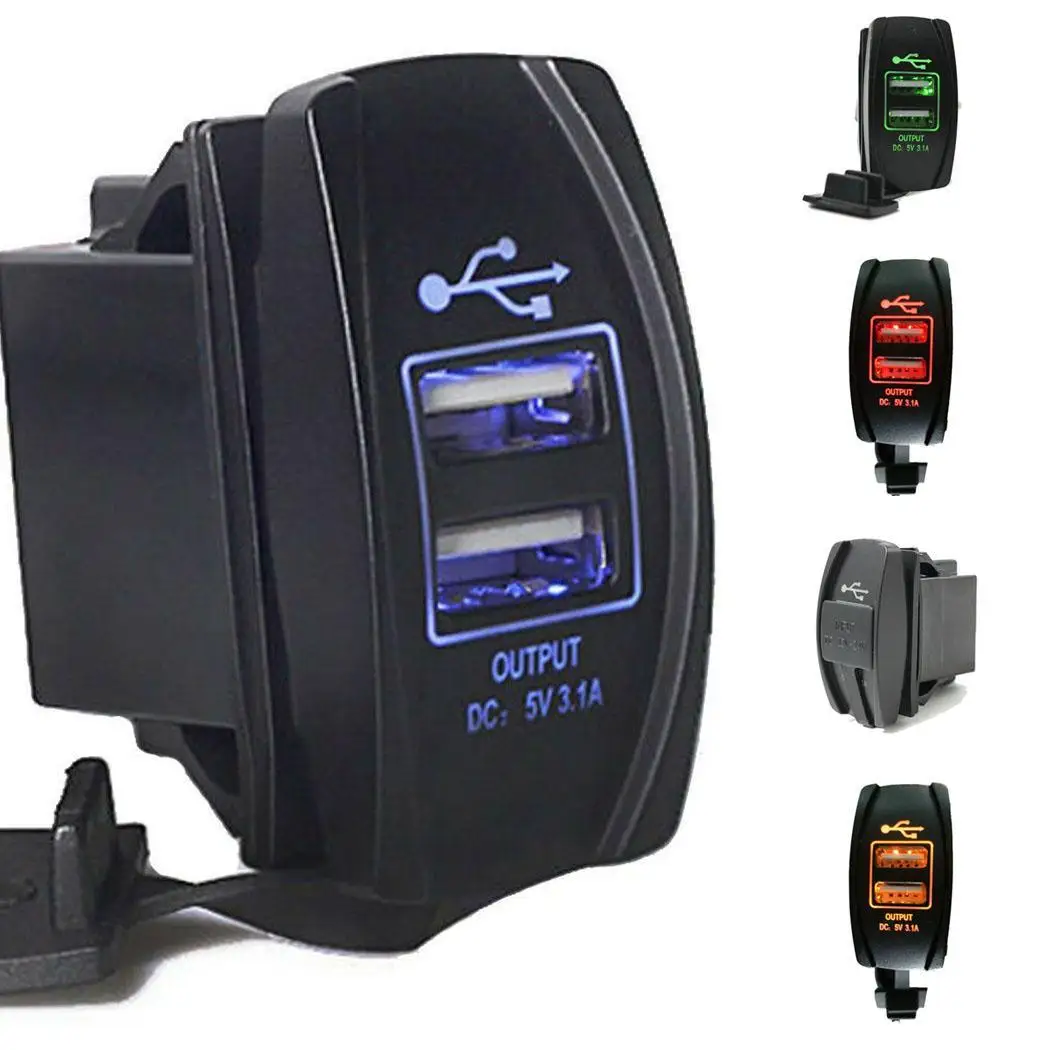 

Dual USB Power Charger Switch LED Light Car Boat Charger DC12-24V 5V 1A/2.1A