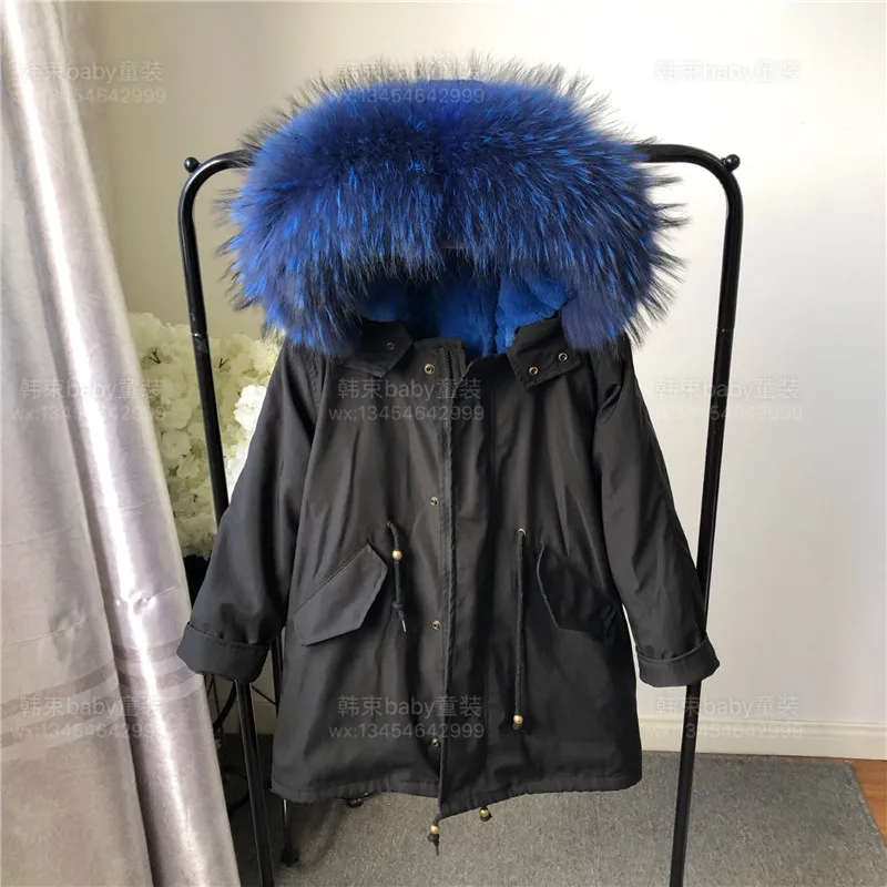 Black navyblue Новинка года; модные детские куртки зимние теплые ветрозащитные парки с натуральным мехом для маленьких мальчиков и девочек; длинные пальто с капюшоном и хлопковой подкладкой - Цвет: Black navyblue