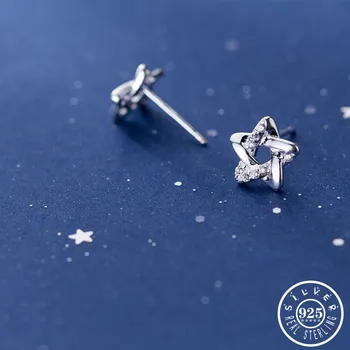 

925 Sterling Silver Small Cubic Zirconia Star Shape Rose Gold Color Plated Ear Studs CZ Earrings Christmas Jewelry for Women