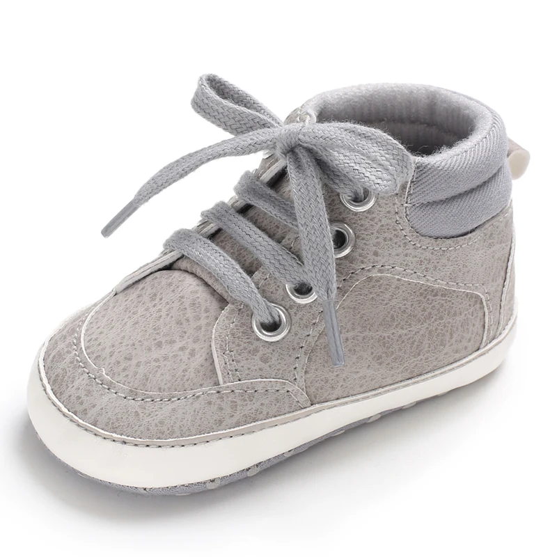 Sport Baby Boy Shoes Crib Toddler Infant Synthetic Soft Sole Anti-slip Leather Lace-up 0-18 Months Baby Shoes Boy Girl Shoes - Цвет: Темно-серый