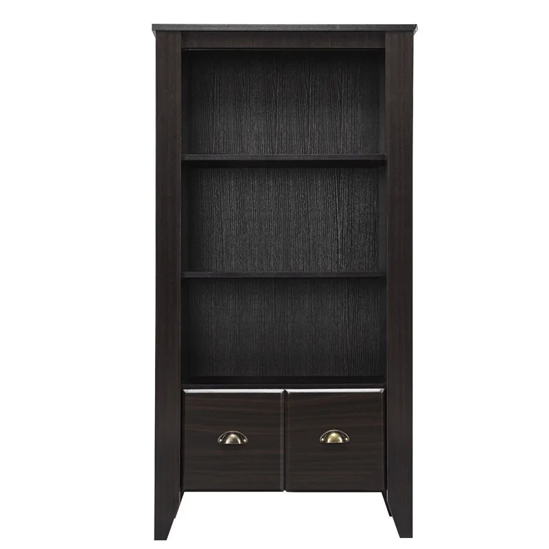 Best 3 Shelf Adjustable Antique Organizer Bookcase with 2 Drawers High Quality Wood Veneer Skin Shelves for Books Furniture HW60303