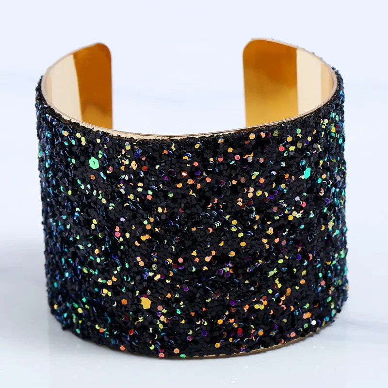 

New Design Office Lady Crystal Gold Color Alloy Wide Cuff Bangles For Women Bracelet Jewelry Gift