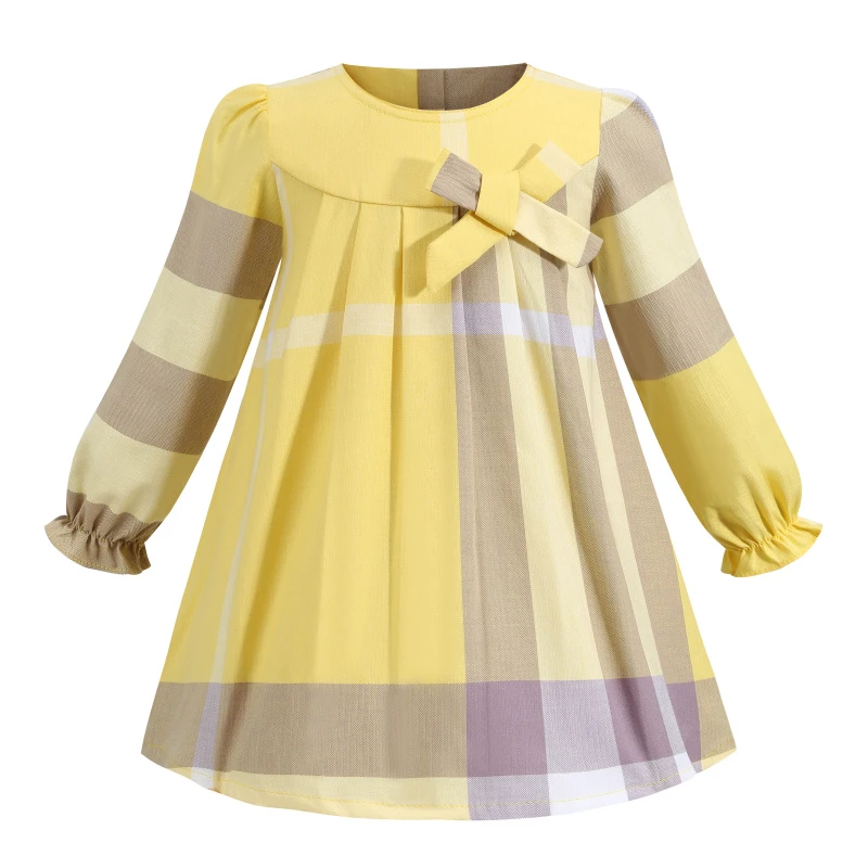 best baby dresses 2022 New Style Long Sleeve Girl Dress Plaid Casual Wear Bow Cotton Kids Clothing Children's Wear  Autumn Fashion  2-6 Years boutique baby dresses