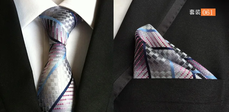 Модный цветочный галстук "пейсли" для мужчин 8 см шелковый Набор платков и галстуков для свадьбы Одноцветный галстук носовой платок наборы - Цвет: 061