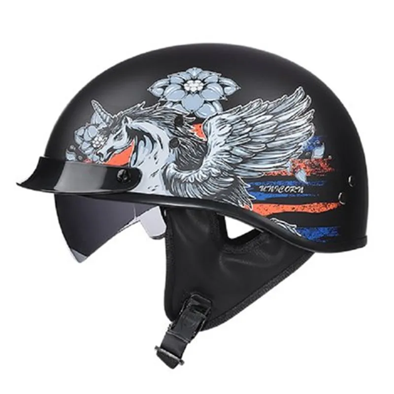 

Free shipping Helmets 1/2 Motorcycle Chopper Bike helmet open face vintage motorcycle helmet with lens matte black M to XXL