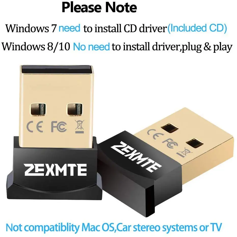 Zexmte Bluetooth USB Adapter CSR 4.0 Dongle Receiver Support Windows10/8/7/Visa/XP for Desktop Laptop Mouse and Keyboard Headset