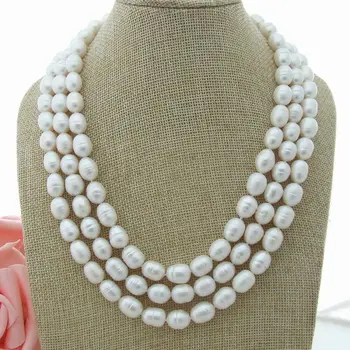 

18'' 3 Strands White Rice Pearl Necklace