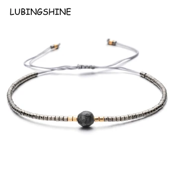 

Natural Stone Charms Bracelet Crystal Seed Bead Couple Braided Adjustable Rope Chain Bracelets for Women Friendship Jewelry