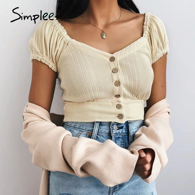 Женская винтажная трикотажная блузка Simplee желтый светильник с коротким рукавом