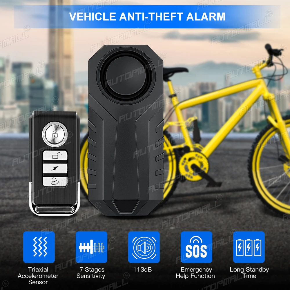 Bicycle Bike Wireless Alarm System Vehicle Remote Control Vibration Voice Alarm Bicycle Protection Anti-Lost SOS Security