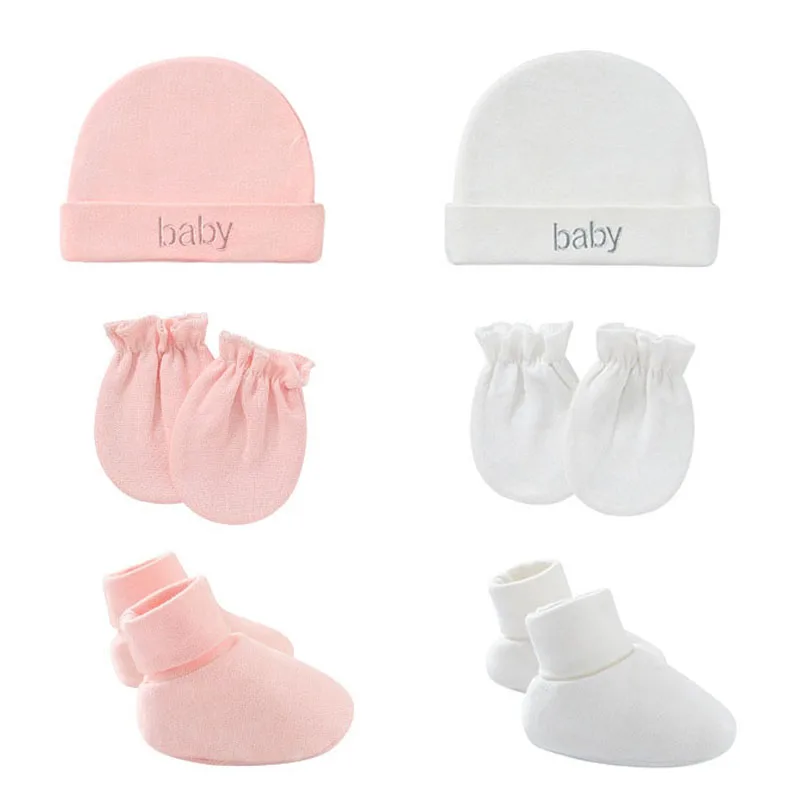 3pcs Newborn Baby Hat Gloves Socks Set Autumn Winter Soft Cotton Baby