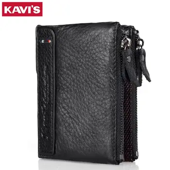 

KAVIS 100% Genuine Leather Men Wallet Small Zipper Men Walet Portomonee Male Short Coin Purse Brand Perse Carteira For Rfid