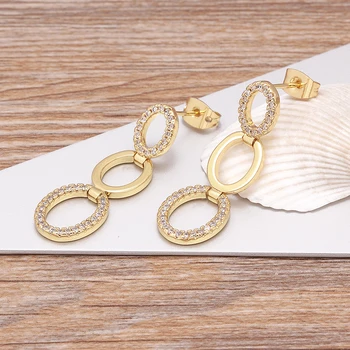 Exaggerated Rhinestone Long Round Earrings for Women Girl Party Shiny Dangle