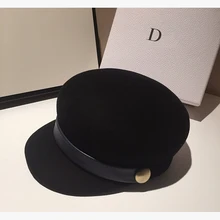 Черная шерстяная шапка женская военная Дамская Осенняя зимняя берет Gorras винтажная шерстяная шапка черная военная шапка армейская шапка