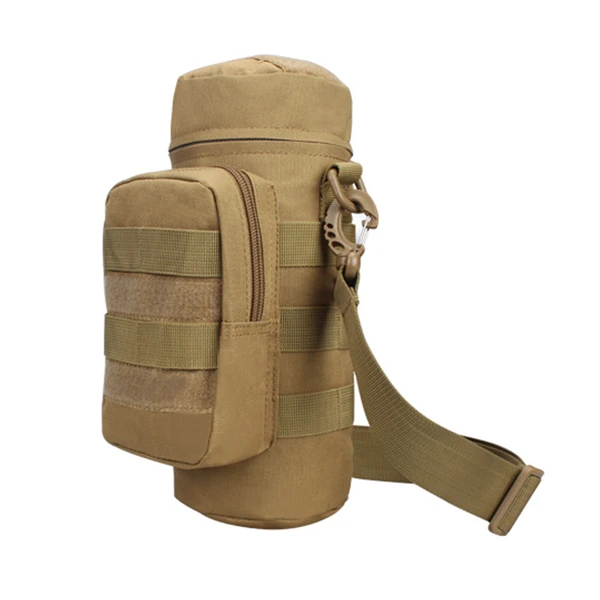 Camo Nylon Water Bag Pouch Metal Clip Molle Bottle Kettle Shoulder Bag Tactical Military Gears For Outdoor Travel Camping Hiking - Цвет: Tan