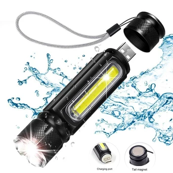 

Built-in Battery LED Flashlight USB Rechargeable T6 COB Torch Zoom 5 Modes Flash Light Magnetic Attraction Waterproof Outdoor