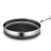 304 Stainless Steel Frying Pan Wok Non-Stick Pan Double-Side Honeycomb Without Oil Fried Steak Pot General Uncoated Pan Cookware