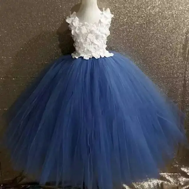 Girls Pink Fairy Flower Petals Tutu Dress Kids Crochet Tulle Dress Long Ball Gown Children Wedding Party Costume Evening Dresses girls dress princess costume kids clothes