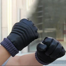 Зимние мужские длинные кожаные перчатки, шерстяные теплые перчатки, водонепроницаемые меховые варежки, теплые кашемировые перчатки для мотоцикла