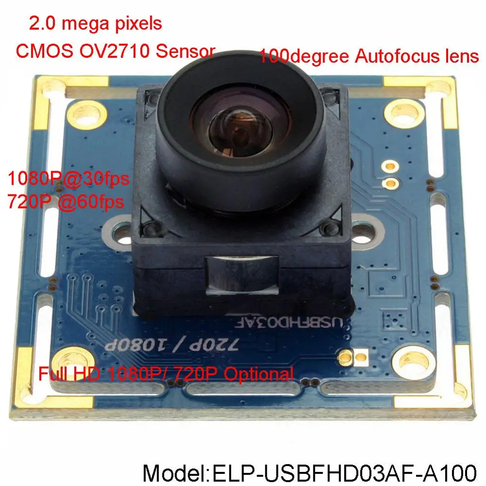 ELP 1080P AF 120fps CMOS OV2710 Цветной Объектив с нулевым искажением Автофокус USB веб камера