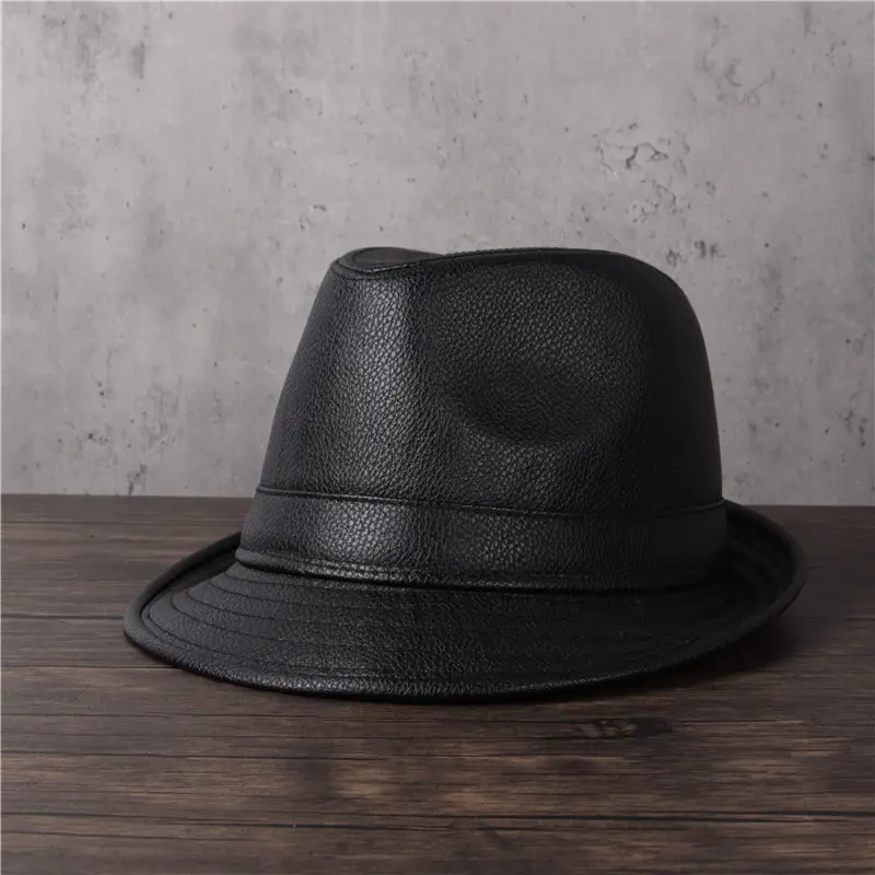 Leather Fedora Hat Men Flat Hat Leather Mens Jazz Hat Mens Hats
