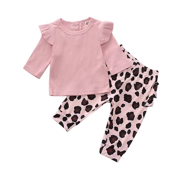 

Baby Girl fashion full sleeve Short Sleeve Letter Romper Leopard Pants Headband Toddler 2PCS Kids Suits 3-18 months