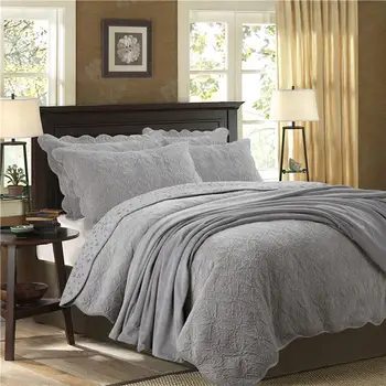 

42Queen Size Quilt Bedding Set Reversible 3 Pieces Quilt Coverlets Ultra Soft Fleece Warm Bedspread Pillow shams Blue Gray Brown