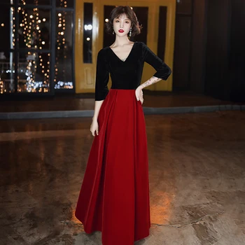 

wei yin AE0355 Vintage Evening Dresses 2020 Long A-Line V-Neck 3/4 Sleeves Sexy Evening Gowns for Women Robe de Soiree
