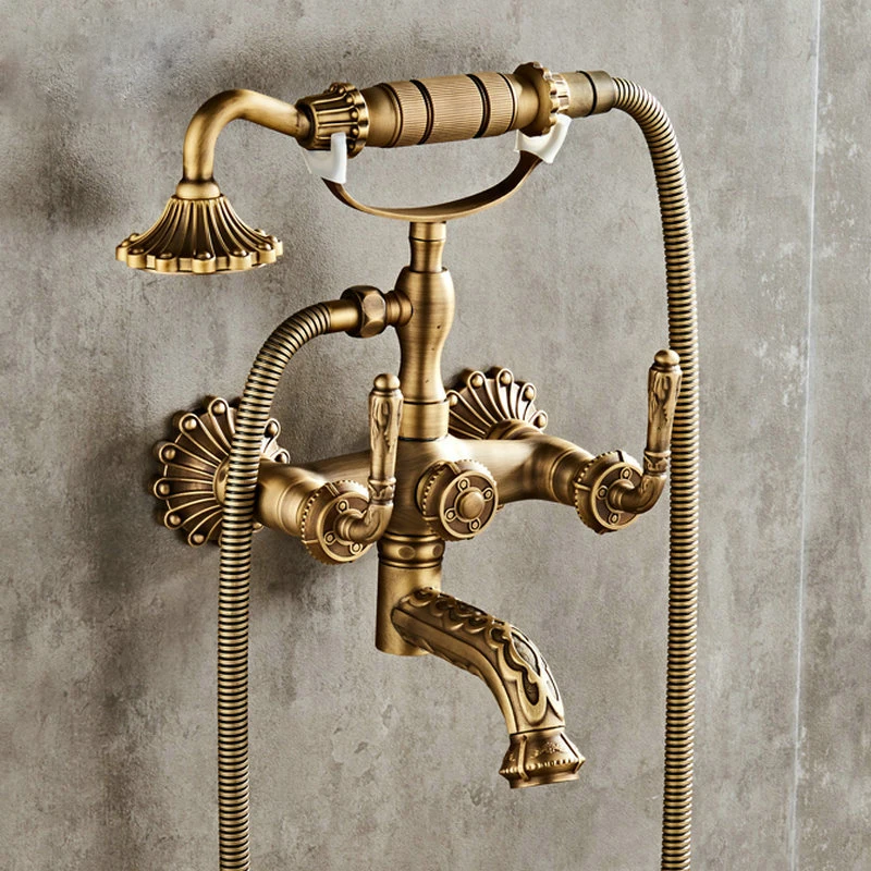 Antique Brushed Brass Bath Faucets Wall Mounted Bathroom Basin